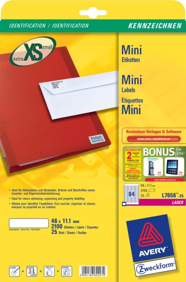 Avery L7656-25 Printer Labels - White