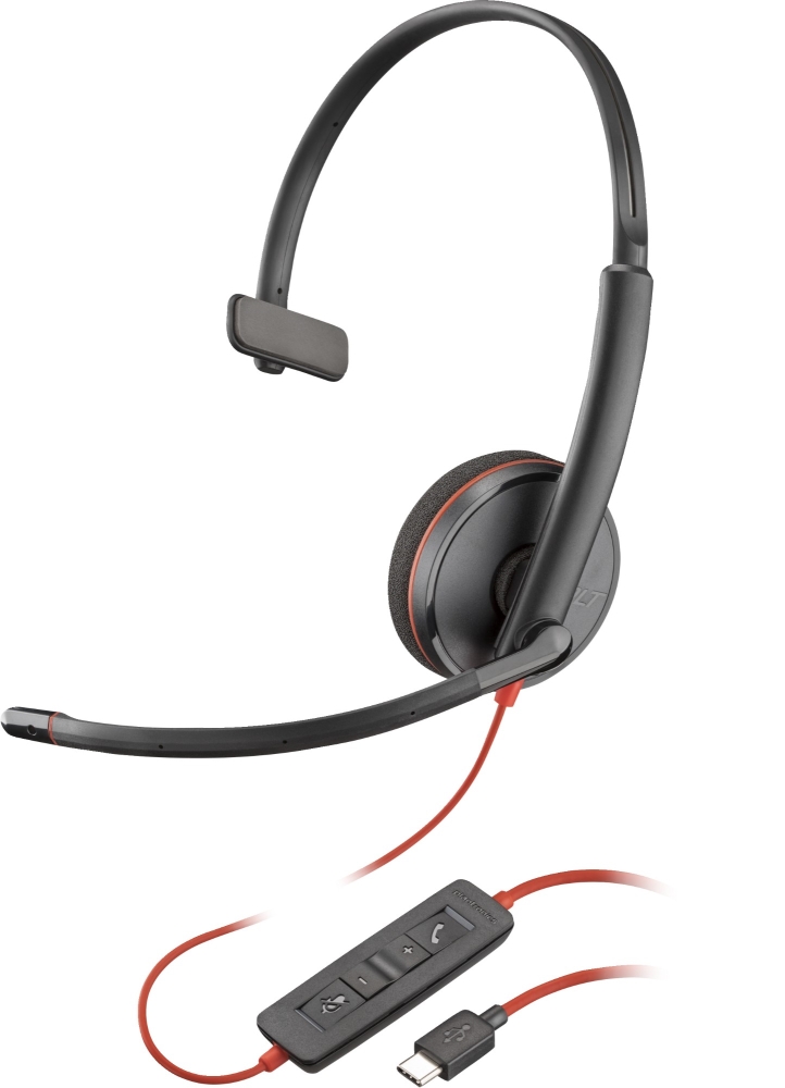 POLY Blackwire 3210 Monaural USB-C Headset +USB-C/A Adapter