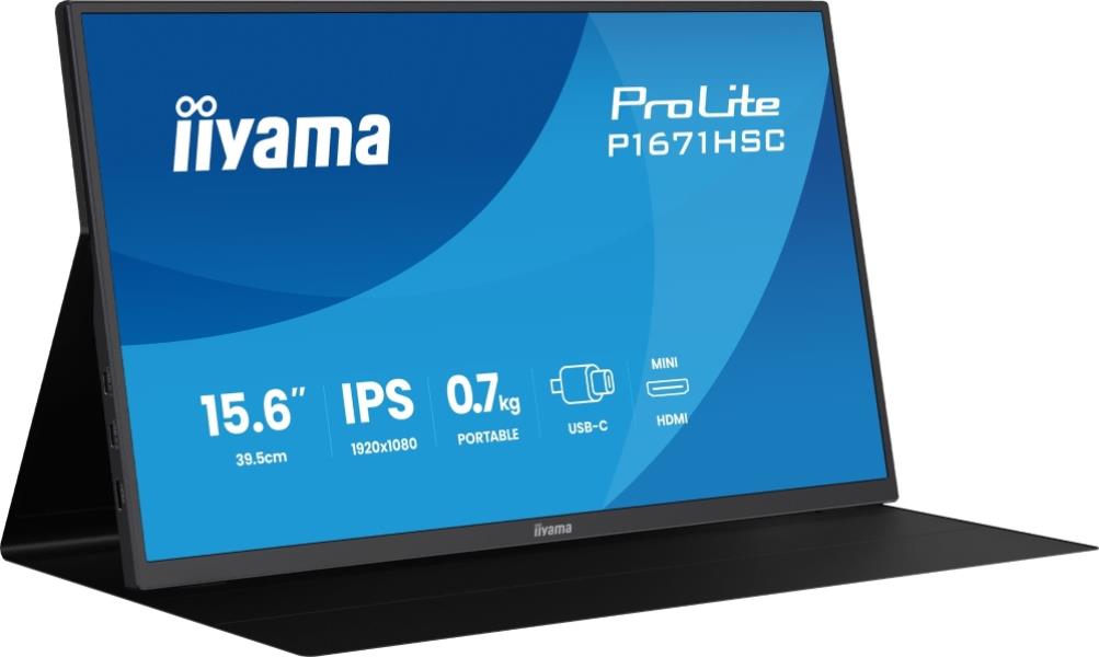 iiyama ProLite 15.6″ portable Full HD IPS monitor with USB‑C, built‑in speakers & leather cover